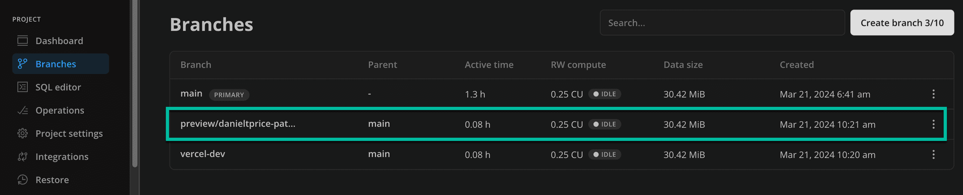 Neon preview deployment branch