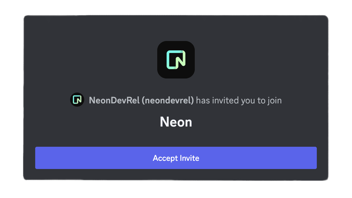 Neon Discord invite dialog.